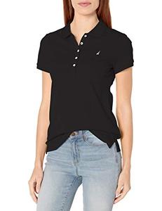 lot 1383 image: Nautica Womens 5-Button Short Sleeve Breathable 100% Cotton Polo Shirt, True Black, Large Retail $34.35