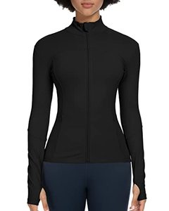 lot 1387 image: colorskin Workout Jackets for Women Full Zip Athletic Running Track Jacket with Pockets Slim Fit Yoga Jacket with Thumb Holes(Black,Medium) Retail $31.53