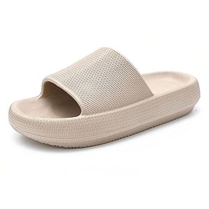 lot 1392 image: Cloud Slides for Women Men Pillow Slippers Shower Bathroom Sandals Open Toe Soft Non-slip Massage House Slippers for Indoor & Outdoor(Khaki) Retail $12.56