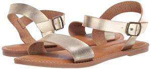 lot 1393 image: Amazon Essentials Womens Two Strap Buckle Sandal, Gold, 7.5 Retail $30.93