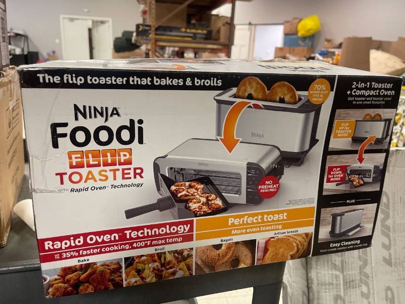Ninja foodi flip toaster, untested  Something for everyone! Black and  decker lawn mower, Ninja blender, Dog crates, Yogurt maker, Window ac unit,  Baby gates, Air fryers, Socket set, Rolling utility cart