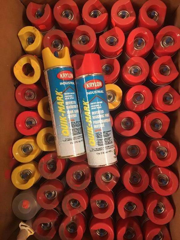 lot 1107 image: 50 cans of Red and Yellow Marking Spray Paint