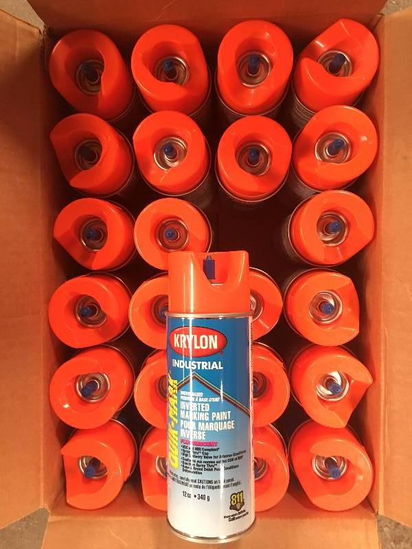 lot 1112 image: 24 Cans of Orange Marking Spray Paint