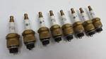 Set of 8 antique NOS Autolite # A9X spark plugs with gold base.  Might be old Marine/ Mercruiser