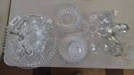 Lot of clear glassware, serving pieces, candle holders.