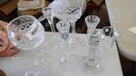 Lot of 5 crystal candle sticks & 2 vases.