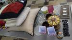Lot of home decor & kitchen ware, & pillows.