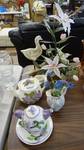 Lot of decor & kitchen ware, teapot, pitcher, floral, duck.