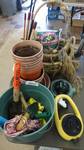 Lot Of Planters, Hanging Baskets, Garden Tools, Sprinklers and Misc....