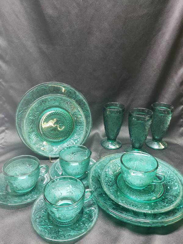Vintage Depression Tiara Indiana Glass Collection, Spruce Green