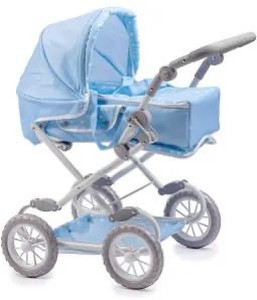 lot 15291 image: JC Toys  Berenguer Boutique  Deluxe Foldable Baby Doll Stroller with Canopy  Removable Carry Basket  Blue  Ages 3