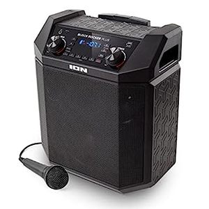 lot 15300 image: ION Audio Block Rocker Plus - Portable Bluetooth Speaker 100W WBattery, Karaoke Microphone, AM FM Radio, Wheels & Telescopic Handle and USB Charging, Black (B07C32XSH1)