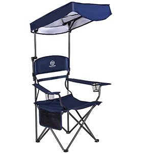lot 15314 image: Coastrail Outdoor Canopy Camping Chair Multi-Position Adjustable Folding Shade Chair SPF 50 Sun Protection with Cup Holder & Storage Pockets, Patio, Blue,Extra Large