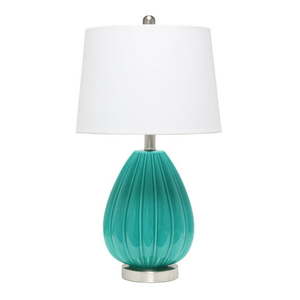 lot 15320 image: Elegant Designs Modern Creased Table Lamp with Fabric Shade - Teal