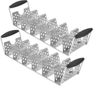 lot 15327 image: Blackstone - 2 Pack Stainless Steel Taco Rack Pair with Heat-resistant Handles - Silver