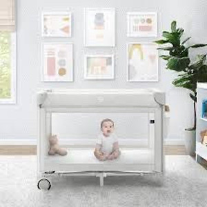 lot 15334 image: Striped baby playpen (different than stock photo)