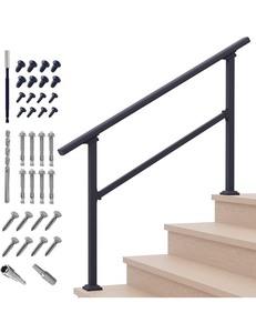 lot 15212 image: Outdoor Stair Railing�� Fit 1 or 4 Steps Handrails for Outdoor Steps ��Wrought Iron Handrails Outdoor Stair Railing (4 Step) - White