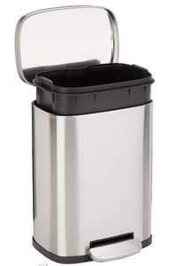 lot 15230 image: Amazon Basics Smudge Resistant Small Rectangular Trash Can With Soft-Close Foot Pedal, Brushed Stainless Steel, 5 Liter1.3 Gallon, Satin Nickel Finish