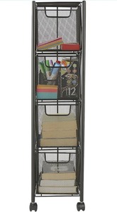 lot 15232 image: Rolling Drawers Cart - 4 Tier Metal Storage Drawer Carts with Top Shelf and Mesh Basket for Kitchen, Pantry, Laundry Room