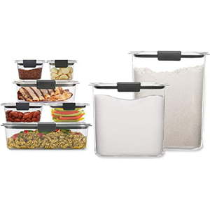 lot 15248 image: Rubbermaid 16-Piece Brilliance Food Storage Containers with Lids for Pantry, Lunch, Meal Prep, and Leftovers, Dishwasher Safe, ClearGrey (B07X1TMSF9)
