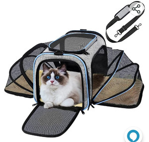 lot 15512 image: Pet Carrier Airline Approved, Expandable Cat Bag, Large Soft Sided Small Dog with Removable Fleece Pad for Cats, Puppy and Animals��, Blue, 18inchLx 11inchWx 11inchH (GD069AH)