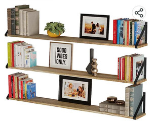 lot 15515 image: Wallniture Bora Long Floating Shelf, Wall Bookshelf Living Room Decor Bookshelf for Office, Kitchen Organization Bedroom Decor Burnt, 60x6