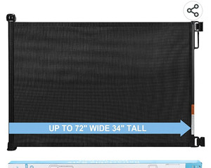 lot 15518 image: Retractable Baby Gate, PRObebi Retractable Dog Gate for Babies and Pets 34 Tall Extends to 72 Wide, Retractable Mesh Gate for Doorways, Stairs, Hallways, IndoorOutdoor (Black)