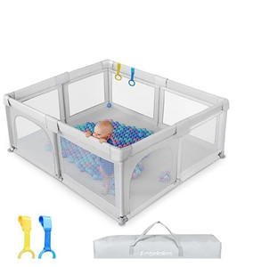 lot 15528 image: ANGELBLISS Baby Playpen, Large Baby Playard, Play Pens for Babies and Toddlers with Gate, Indoor &amp Outdoor Play Area for Infants, Kids Safety Play Yard with Star Print (Grey, 63 x 47)