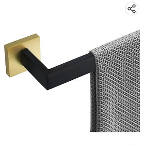 lot 15537 image: TQKAG Single Towel Bar Black and Gold 23.6 Inch Bathroom Towel Holder Rail Stainless Steel Wall Mounted Bath Towel Hanger