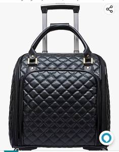 lot 15542 image: V&ampNSIXSIX Leather Soft side Under seat Carry on Suitcases Travel Luggage with 4Spinner Wheels, For self-use and giving away, BLACK (Carry-On 16-Inch)