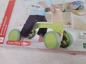 lot 15556 image: Hape Scoot Around Toddler Childrens Wooden Active Ride On Balance Bike Scooter