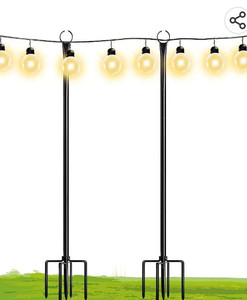 lot 15563 image: String Light Poles with Hook Outdoor Metal Lighting Pole for Hanging String Lights for Garden Party 9.4FT Lights Hanger with 5-Prong Fork Steel Stand Holder for Patio Christmas Wedding, 2 Pack Amazons Choice&nbsp