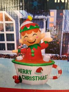 lot 15567 image: Elf in a Mug Yard Inflatable, 6ft