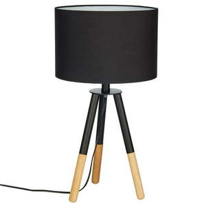 lot 15568 image: mDesign Metal and Wood Tripod Table Lamp - Boho Tabletop Light, BlackNatural