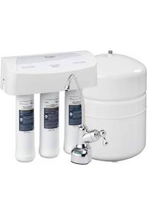 lot 15640 image: Whirlpool WHER25 Reverse Osmosis (RO) Filtration System With Chrome Faucet, White