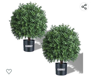 lot 15648 image: 24T Artificial Boxwood Ball Topiary Tree, Set of 2 Boxwood Ball-Shaped Artificial Topiary, for Porch Outdoor or Indoor