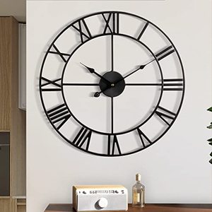 lot 15660 image: Large Wall Clock, Metal Retro Roman Numeral Clock, Modern Round Silent Wall Clocks, Easy to Read for Living RoomHomeKitchenBedroomOfficeSchool Decor (Black, 18 Inch)