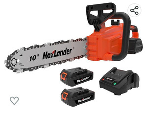 lot 15662 image: MAXLANDER 10-Inch Battery Operated Chainsaw, 20V Cordless Chainsaw, 2 Pcs 2.0Ah Batteries with Charger, Auto-Tension, Auto-Lubrication, Lightweight