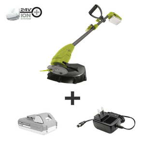 lot 15667 image: Sun Joe 24V-GT10-LTE 24V Ion Cordless Lightweight Stringless Grass Trimmer 10-inch 2.0-Ah Battery  Charger