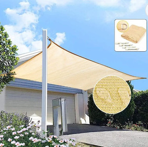 lot 15685 image: LadyRosian 16 x 16 Beige Sun Shade Sail, Square Windproof UV Block Sun Shade Canopy for Outdoor Patio, Garden, Backyard, Playground Outdoor Facility - Includes Rope (16 x 16, New Version)