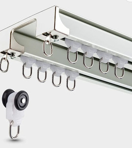 lot 15697 image: Curtain Conjoined Double Track Ceiling Mounting Curtain Rail Thick Aluminum Alloy Mute Curtain Track for Living Room Bedroom Room Divider Heavy-Duty Curtain Rails (Size8.2ft2.5m, Color White)