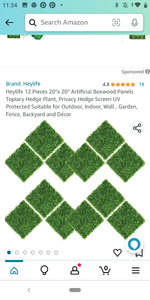 lot 15714 image: Heylife 12 Pieces 20 x 20 Artificial Boxwood Panels Topiary Hedge Plant, Privacy Hedge Screen UV Protected Suitable for Outdoor, Indoor, Wall, Garden, Fence, Backyard and Decor