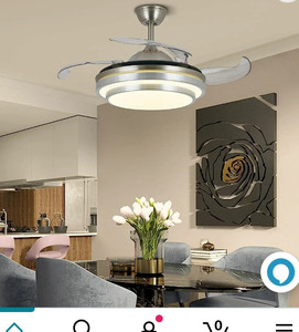 lot 15721 image: Retractable Ceiling Fans with Lights and Remote, 42 Inch Bladeless Ceiling Fans with LED Lighting, Smart Modern Ceiling Fan, Stepless Color Changeable, Dimmable, Timer Setting - Brush Nickel