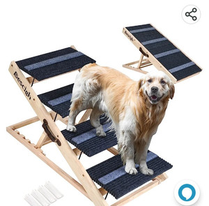lot 15724 image: Dog Ramp Dog Stairs 2-in-1 Pet Ramp, Wooden Folding Pet Stairs, Dog Ramp for Bed, Couch and Car, Portable Dog Stairs & Ramp Up to 250Lbs, 11 to 22 Height Adjustable - Great for Large and Older Dogs