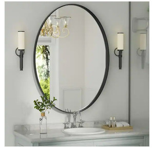 lot 15749 image: Clavie Oval Metal Framed Wall Vanity Mirror, 24 in. W x 36 in. H, Model YS-24361-DOBL