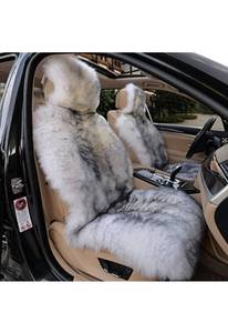 lot 15776 image: IMQOQ Genuine Sheepskin Car Seat Covers, Set Of 2, GreyWhite