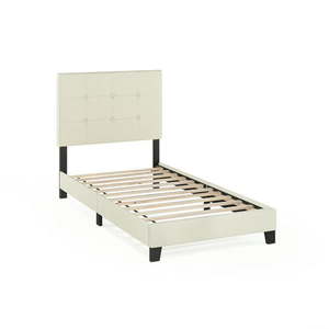 lot 46280 image: Furinno Laval Button Tufted Bed Frame 12PC Slat Style Linen Twin