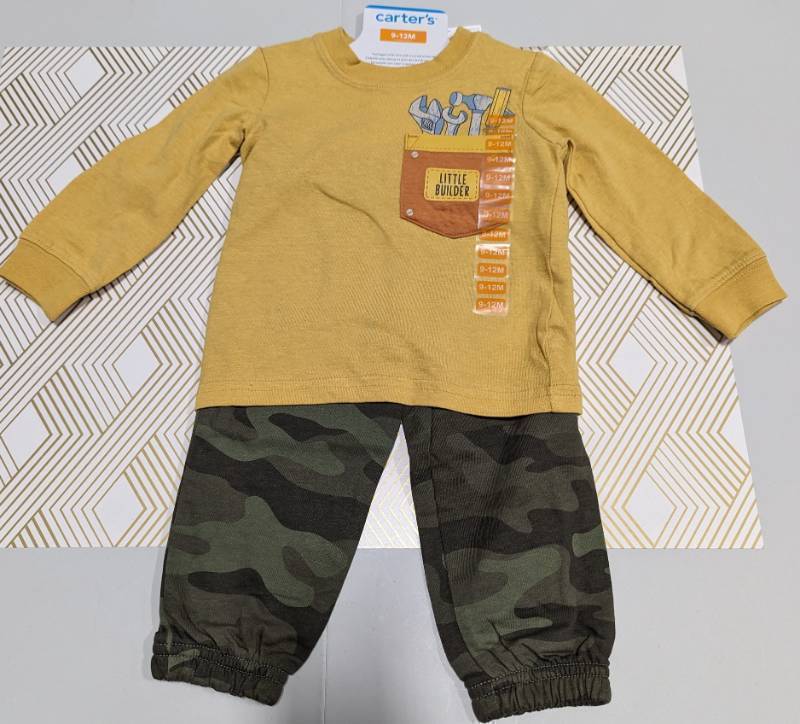 lot 11468 image: BABY- BOYS 9-12M Top & Pants. Carters. YellowCamo