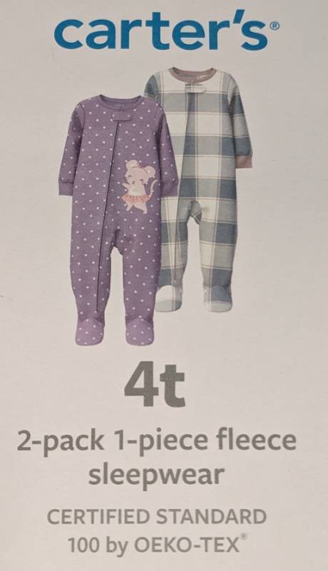 lot 12001 image: BABY- GIRLS 4T Fleece Sleepwear. 2 Pack Carters. PurpleMulti