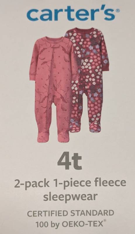 lot 12002 image: BABY- GIRLS 4T Fleece Sleepwear. 2 Pack Carters. PinkMulti